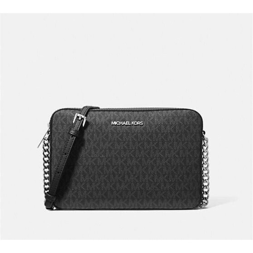 New Michael Kors Jet Set Large Logo Crossbody Bag Black